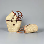 French Market Basket Straw Tote Bag with Leather Handles & Buckle Strap