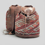 Handmade Kilim Leather Backpack Boho Rucksack with Vintage Rug Pattern