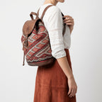Handmade Kilim Leather Backpack Boho Rucksack with Vintage Rug Pattern