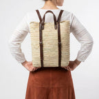 Handmade Straw Backpack with Leather Straps Woven Market Bag