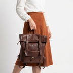 Vintage Leather Roll Top Backpack Large Travel Rucksack