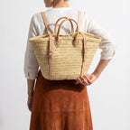 French Market Straw Backpack with Leather Straps