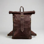 Leather Roll Top Backpack Vintage Travel Rucksack Laptop Bag