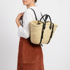 French Market Straw Backpack with Leather Straps