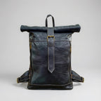Leather Roll Top Backpack Vintage Travel Rucksack Laptop Bag