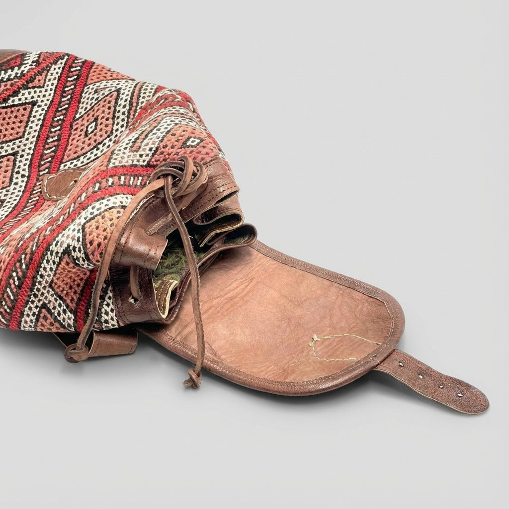 Handmade Kilim Leather Backpack Boho Rucksack with Vintage Rug Pattern