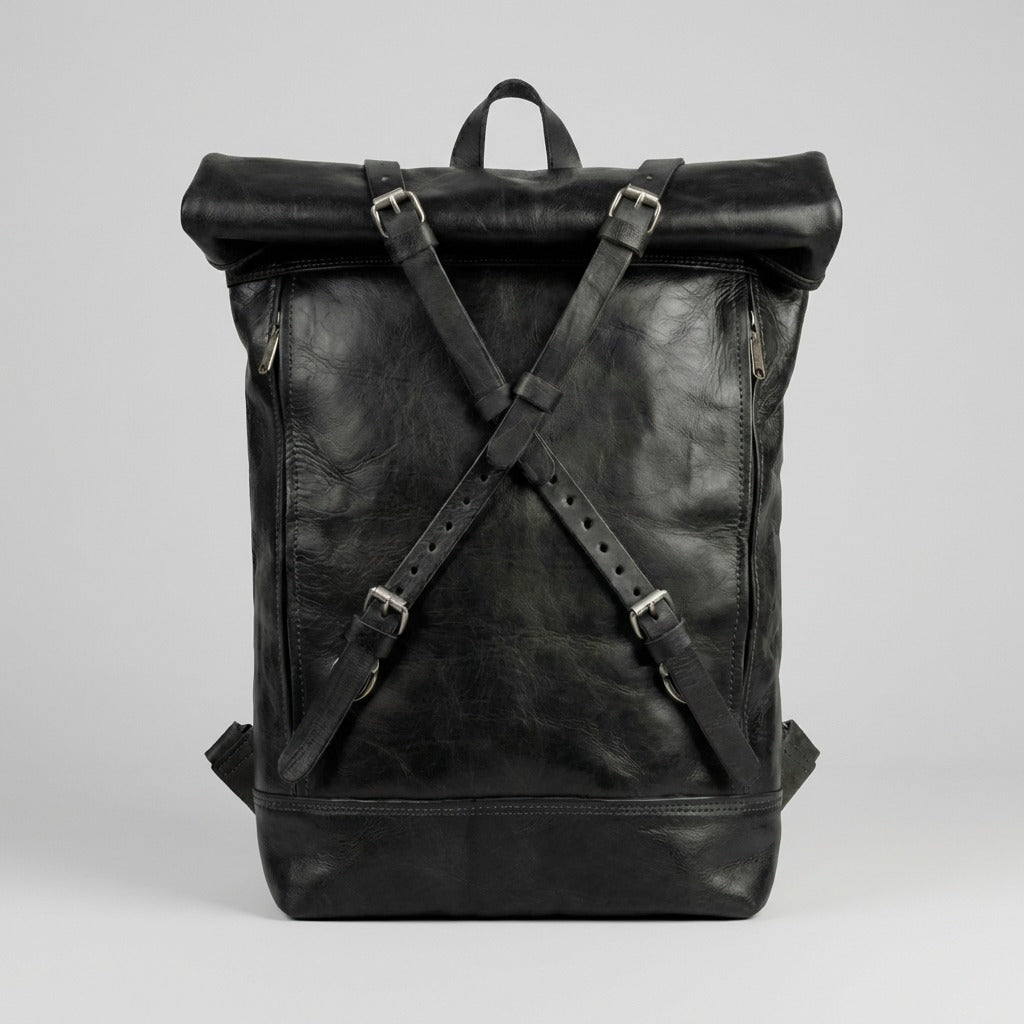 Vintage Leather Roll Top Backpack Handmade Laptop Travel Rucksack