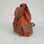 Vintage Style Leather Backpack Boho Western Rucksack with Studs