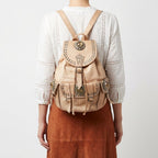 Vintage Style Leather Backpack Boho Western Rucksack with Studs