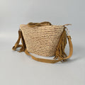 Boho Woven Straw Tote Bag with Suede Fringe & Detachable Strap