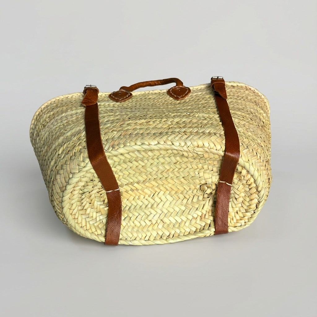 French Market Straw Backpack with Leather Straps