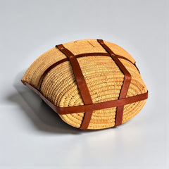 Raffia Market Basket Tote – Real Leather Straps, Woven Straw