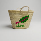 Embroidered Chard Straw Market Basket - Handwoven French Style Tote