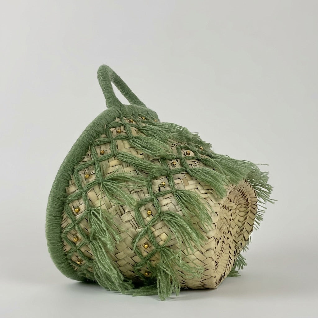 Woven Straw Tote Bag Macrame Fringe Boho Beach Basket