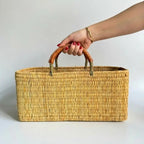 Rectangular Straw Storage Basket with Leather Handles