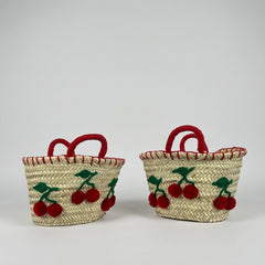 Mini Woven Straw Cherry Basket - Boho Summer Tote Bag