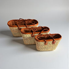 Raffia Tote – Woven Straw Basket Bag with Real Leather Trim