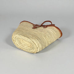Chic Woven Straw Tote Bag with Leather Handles & Buckle