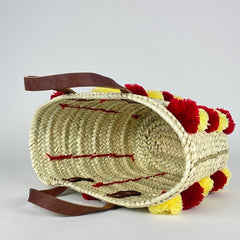 Handmade Moroccan Straw Tote Bag with Pom Poms & Sequins