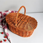 Handmade Wicker Picnic Basket with Double Lid - Oval Willow Hamper