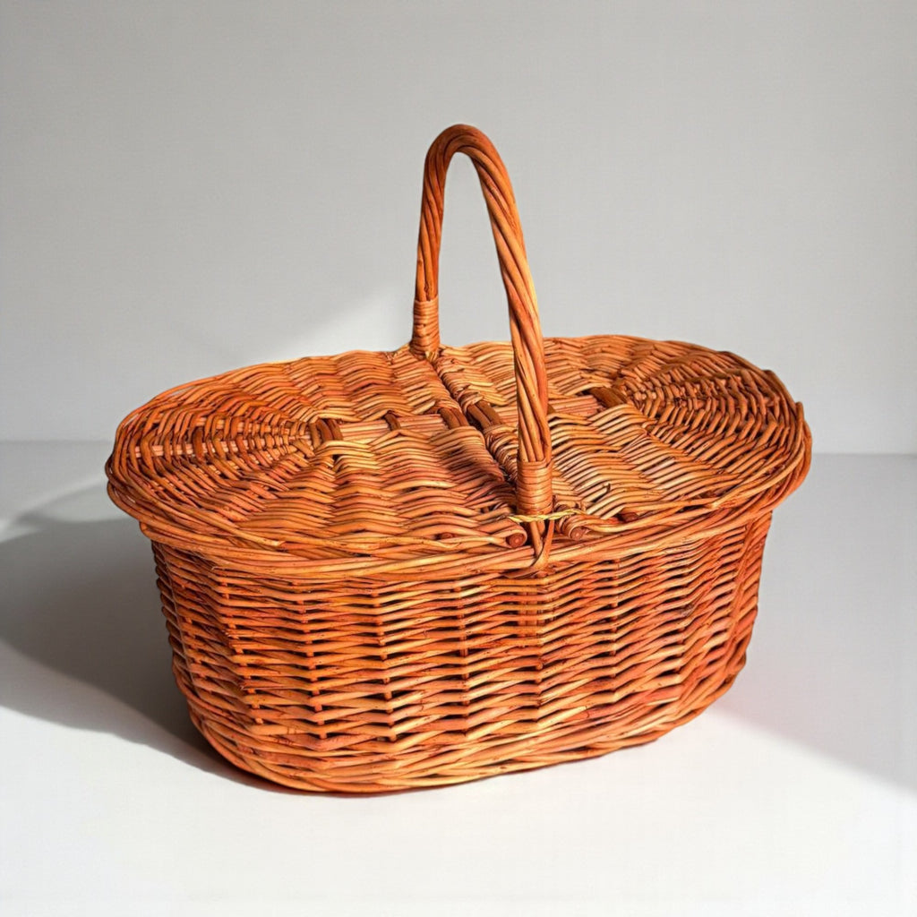 Handmade Wicker Picnic Basket with Double Lid - Oval Willow Hamper