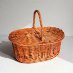 Handmade Wicker Picnic Basket with Double Lid - Oval Willow Hamper