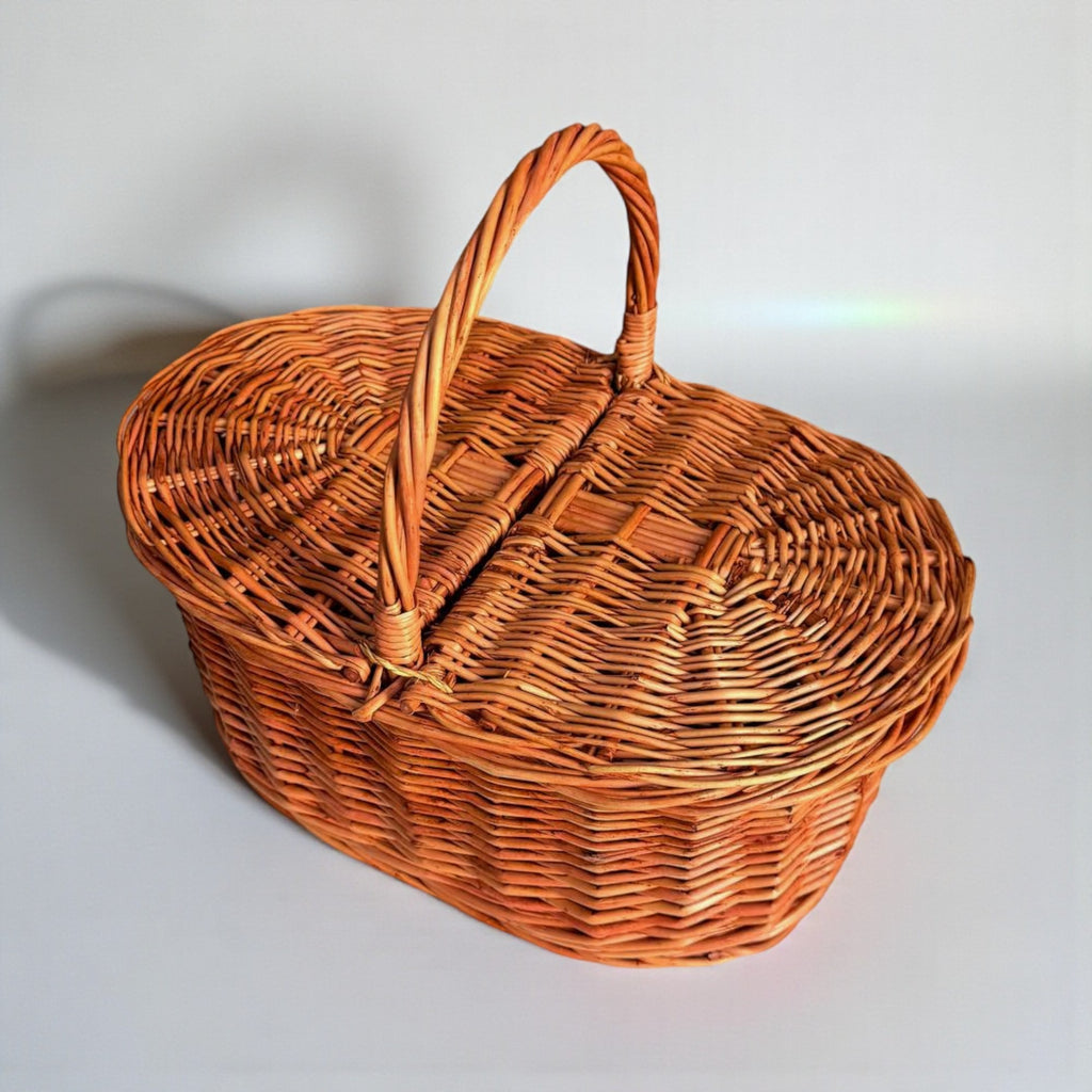 Handmade Wicker Picnic Basket with Double Lid - Oval Willow Hamper