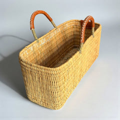 Wicker Basket Tote with Leather Handles