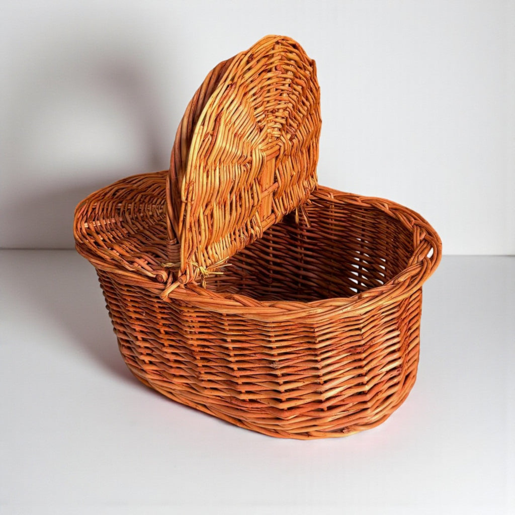 Handmade Wicker Picnic Basket with Double Lid - Oval Willow Hamper