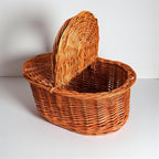 Handmade Wicker Picnic Basket with Double Lid - Oval Willow Hamper