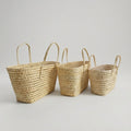 Open Weave Straw Market Basket - Natural Palm Leaf Storage Tote