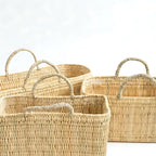 Woven Reed Storage Basket with Handles - Natural Rectangular Organizer