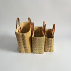 Rectangular Straw Market Bag with Leather Handles - Woven Beach Tote