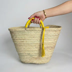 Woven Straw Market Tote with Leather Handles & Tassel