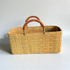 Wicker Basket Tote with Leather Handles