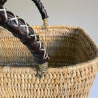 Rectangular Straw Storage Basket with Leather Handles