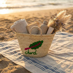 Embroidered Chard Straw Market Basket - Handwoven French Style Tote