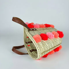 Handmade Moroccan Straw Tote Bag with Pom Poms & Sequins