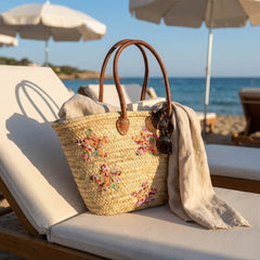 Bohemian Straw Beach Tote with Embroidered Stars - Handcrafted Summer Essential