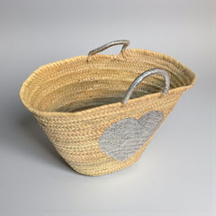 Sequin Heart Straw Beach Tote | Glamorous Glitter Handle Summer Bag