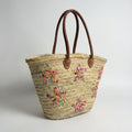 Star Embroidered Straw Tote Bag - Woven French Market Basket