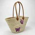 Butterfly Straw Tote Bag French Market Basket Double Leather Handles