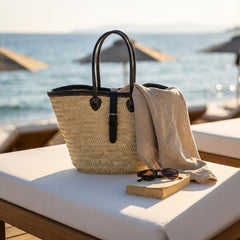 Chic Woven Straw Tote Bag with Leather Handles & Buckle