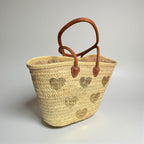 Gold Sequin Heart Straw Market Basket French Tote Bag