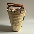 Woven Straw Cactus Tote Bag Market Basket Leather Handles
