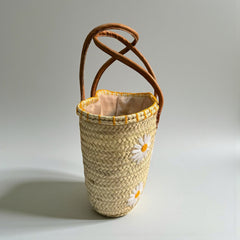 Daisy Embroidered Straw Beach Bag - Summer Woven Tote