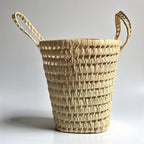 Open Weave Straw Market Basket - Natural Palm Leaf Storage Tote