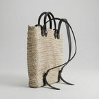 Woven Straw Backpack with Leather Straps - Handmade Market Tote