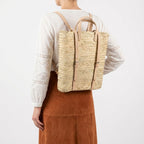 Handmade Straw Backpack with Leather Straps Woven Market Bag