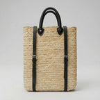 Woven Straw Backpack with Leather Straps - Handmade Market Tote